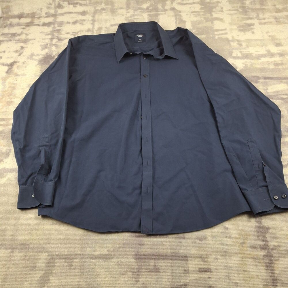 UNTUCKit Fit By DXL Mens 3XL Shirt Navy Blue Wrinkle Free Long Sleeve Big & Tall